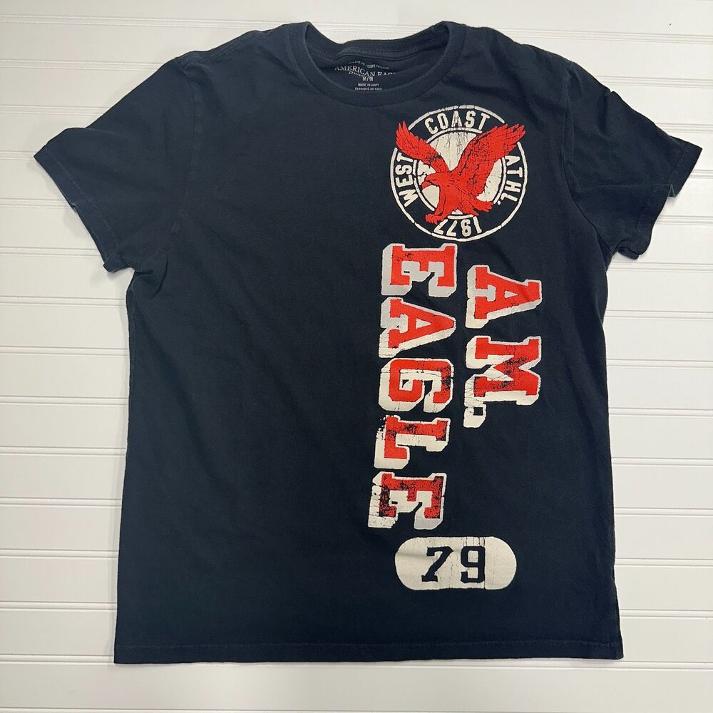 Vintage American Eagle Men's Black Athletic Fit Short Sleeve T-Shirt Size M